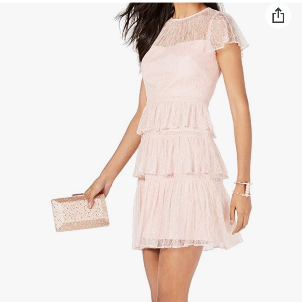 Adrianna papell tiered lace mini a line-dress. Perfect for prom.